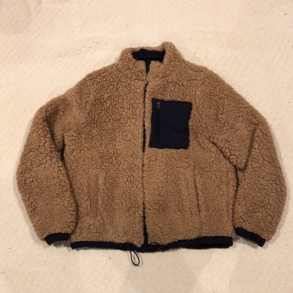 Love Tree Reversible Jacket in Navy Blue/Tan Sherpa Size Small - Picture 1 of 9